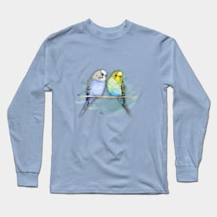 Two cute budgies watercolor Long Sleeve T-Shirt